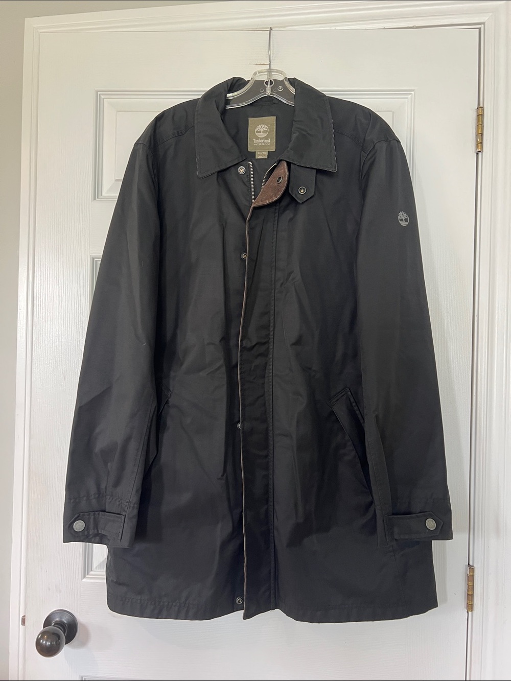 Timberland Men's Black Trench Coat with Button Front